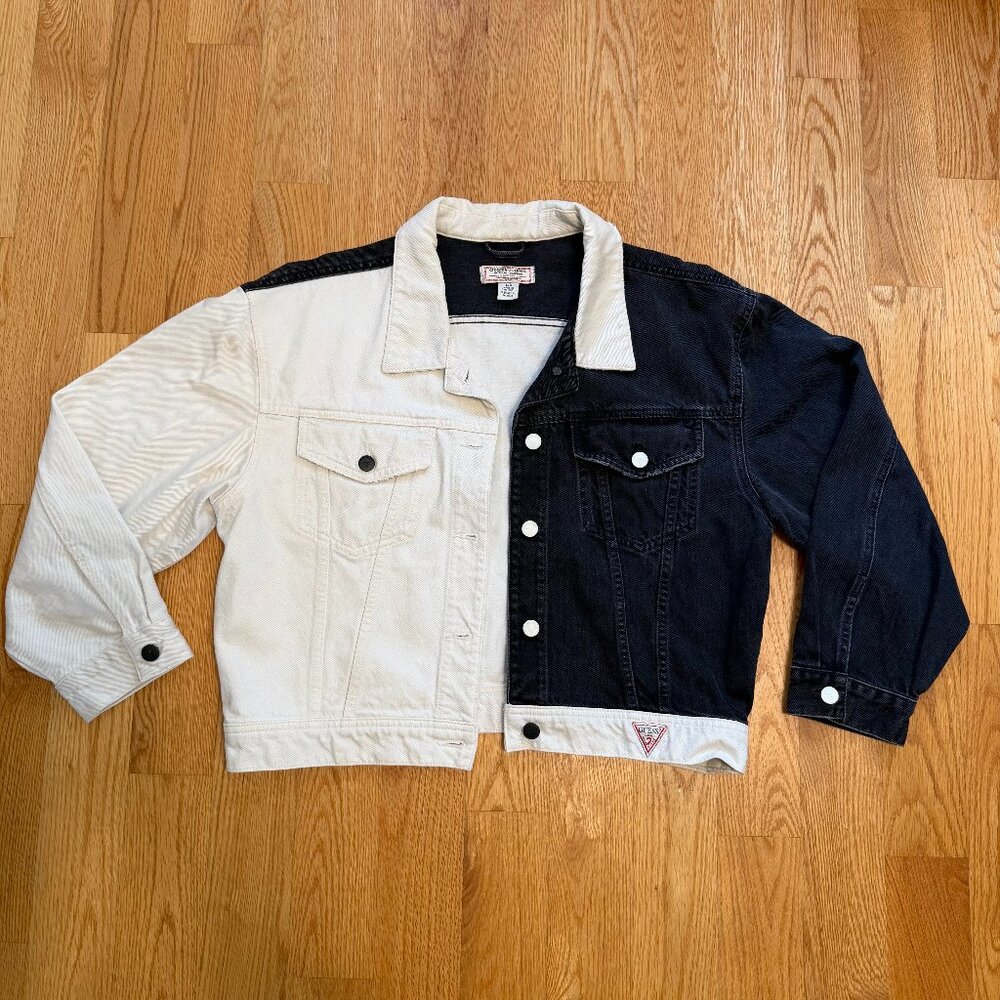 Vintage black & white Guess denim jacket colorblock